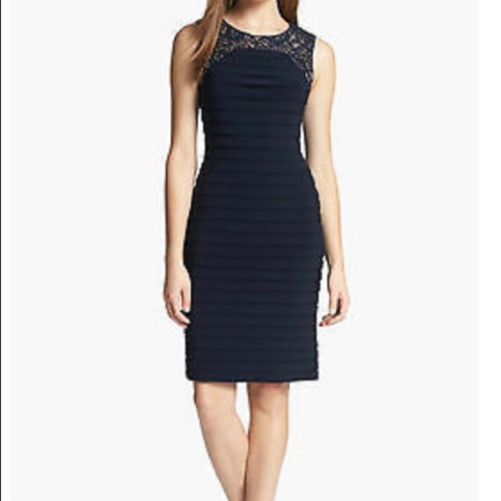 Navy cocktail dress with lace detail